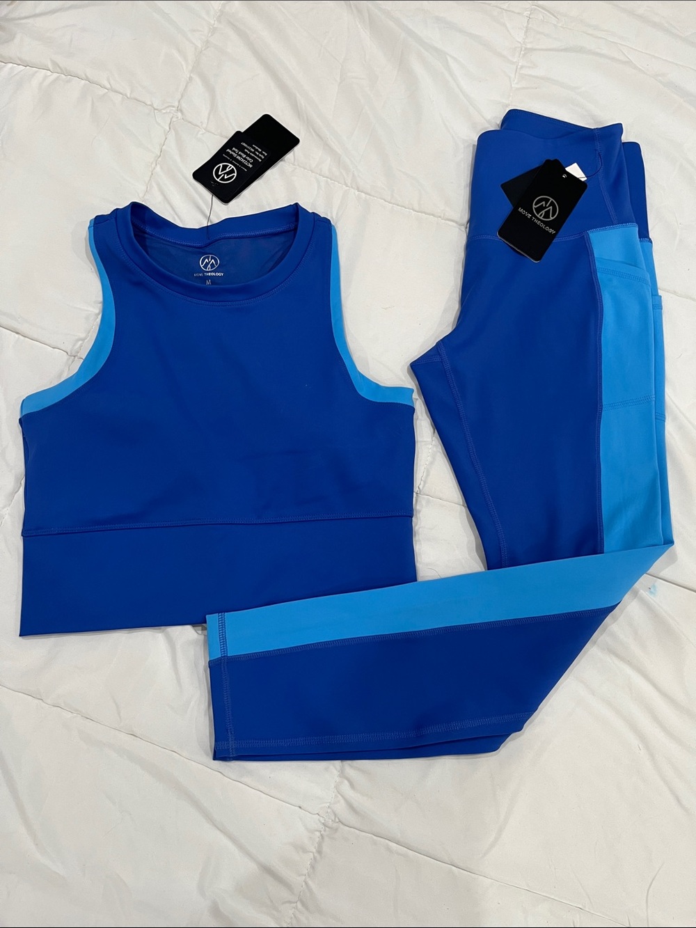 Colorblock Blue Active Set - Crop Tank & Leggings